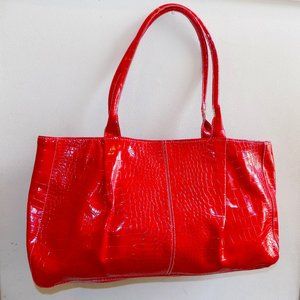 Red Alligator Print Large Purse Bag